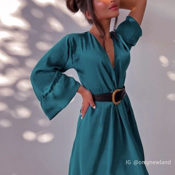 Zara Flowy Satin Effect Midi Dress Green New - Picture 4 of 7